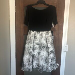 Adrianna Papell Black and White Floral Dress